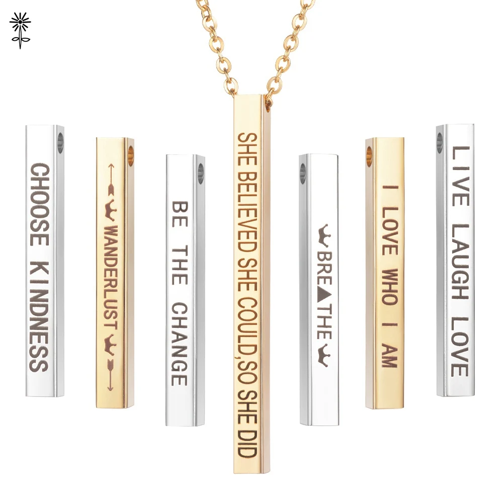 

New Hand Stamped Jewelry Mantra Necklace Letter Pendants Positive Words Necklace Stainless Steel Inspirational Necklace