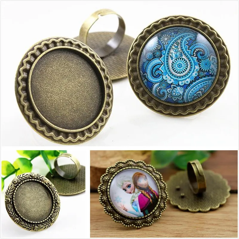 

25mm 4pcs Antique Bronze Plated 3 Style Brass Adjustable Ring Settings Blank/Base,Fit 25mm Glass Cabochons,Buttons;Ring Bezels