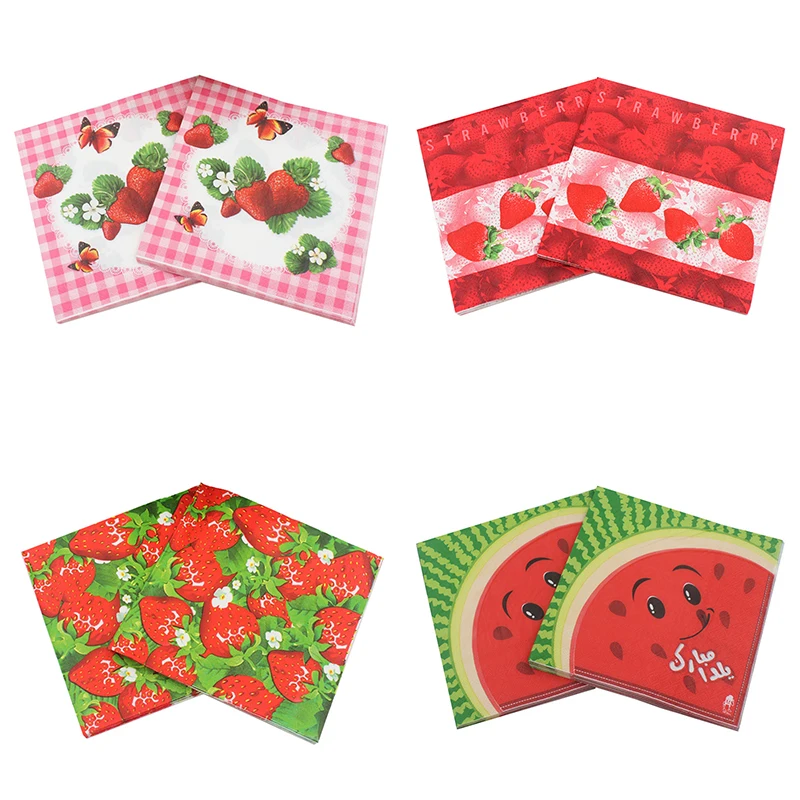 

20pcs/lot New style Lovely Strawberry watermelon Cute fruit Paper Napkins for Birthday party Decor&Supplies
