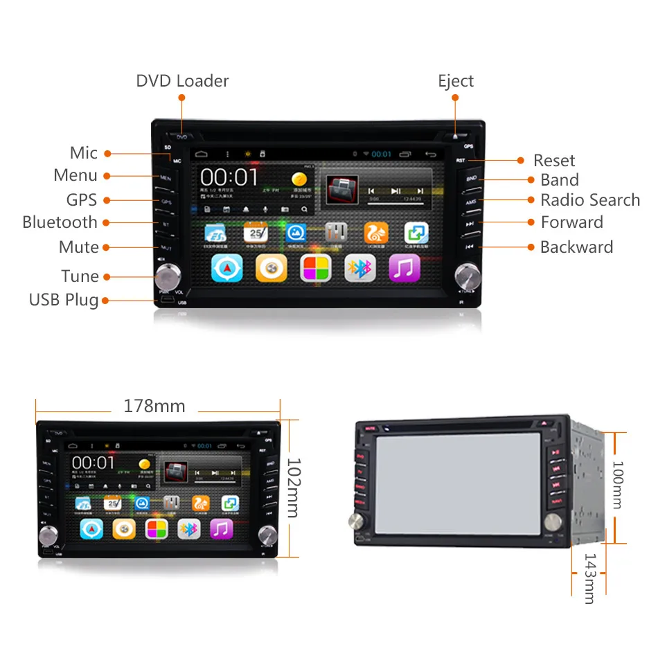 Perfect 6.2 Inch 2DIN Android OS Car In Dash DVD MP3 MP4 Video Player GPS Navi WIFI Bluetooth Head Unit Stereos for Hyundai Honda Nissan 4