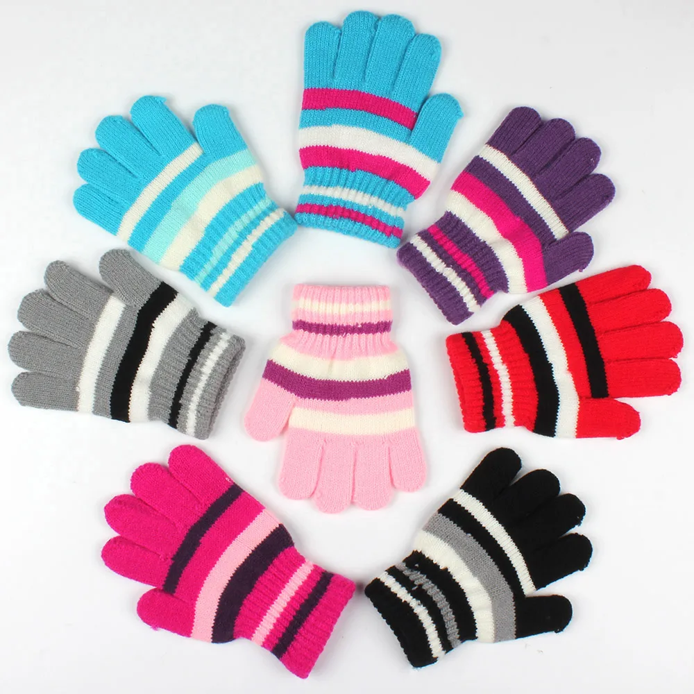 Kids Warm Mittens Winter Cotton Baby Gloves Children Boys Striped Mitts