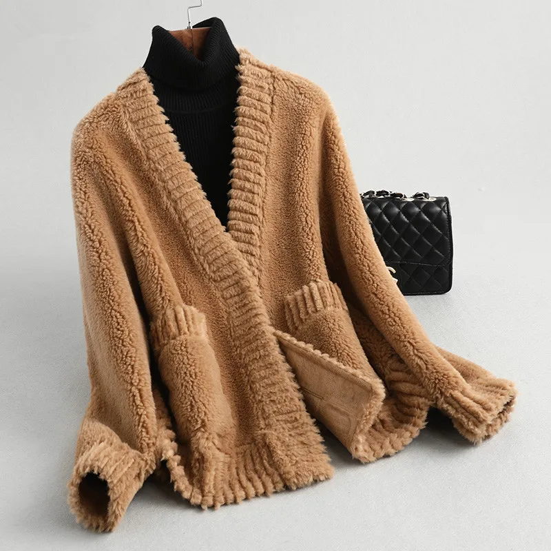 AYUNSUE, шуба из настоящей овчины, Женская куртка, зимняя куртка, женские пальто из настоящей шерсти, куртки Nad, женская одежда MY3560 - Цвет: camel