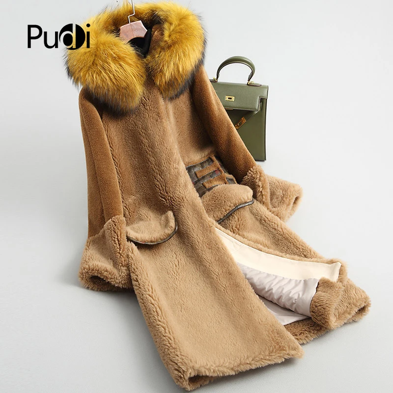 

PUDI A18091 women's winter warm Wool overcoat with real fox fur collar coat lady coat jacket overcoat