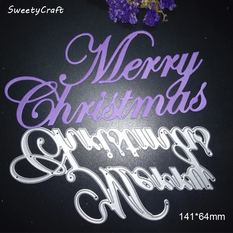 Вырубные штампы 141*64 мм с надписью &quotMerry Christmas&quot для скрапбукинга металлические