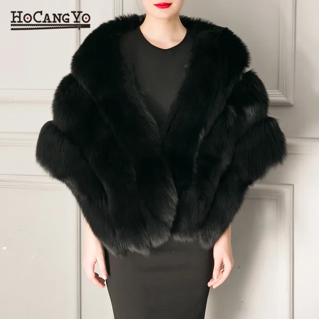 Price HCYO Women Winter Cape Coat Warm Faux Rabbit Fur Capes Elegant Ladies Faux Mink Fur Shawl Cloak Women Short Cape Ponchos