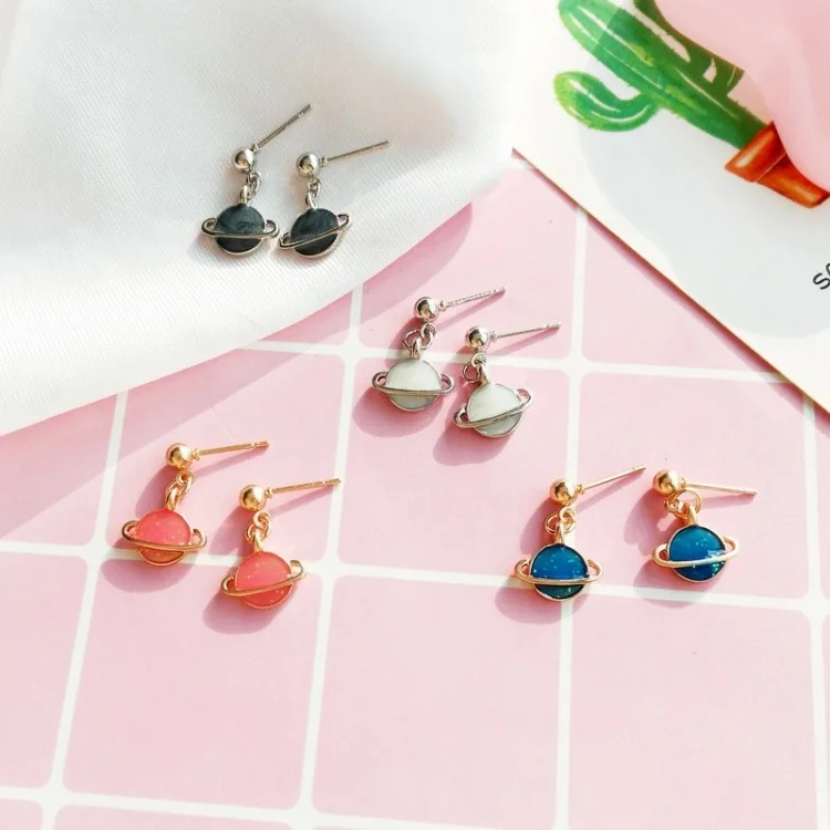 Модные 4 цвета космическая Вселенная серьги-гвоздики планета Pendientes Brincos милый японский стиль Земля ювелирные изделия для женщин девушки подарки