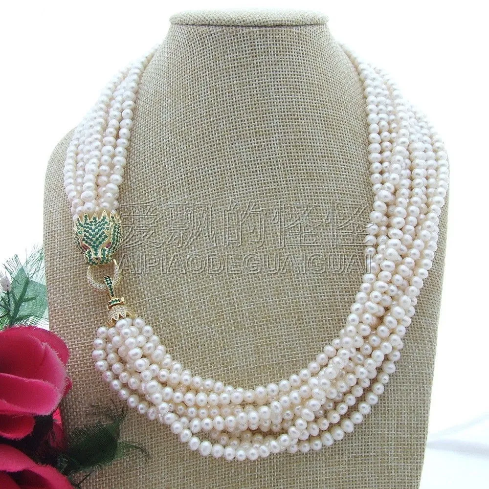 

Women's 20" 9 Rows White Pearl Necklace CZ Clasp