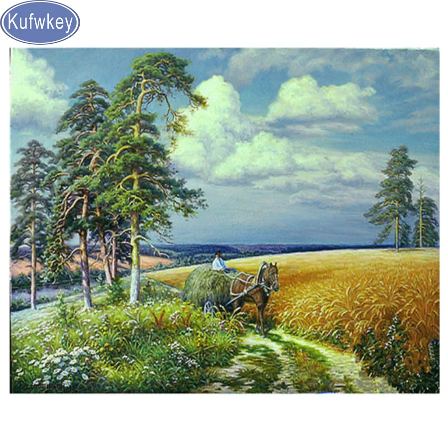 Алмазная картина Kufwkey пшеничное поле полностью квадратная/круглая дрель вышивка