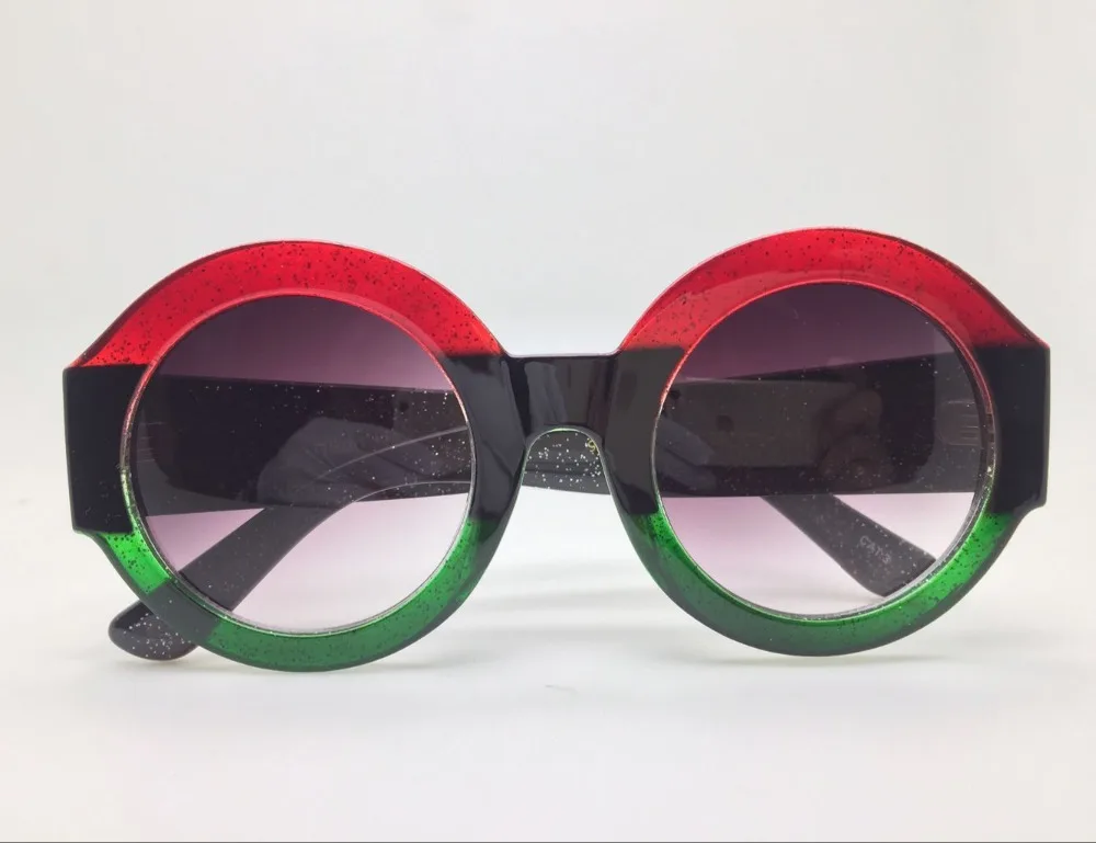 Блестящие круглые солнцезащитные очки для женщин тренды Роскошные итальянские брендовые винтажные красные зеленые Солнцезащитные очки женские модные большие круглые очки