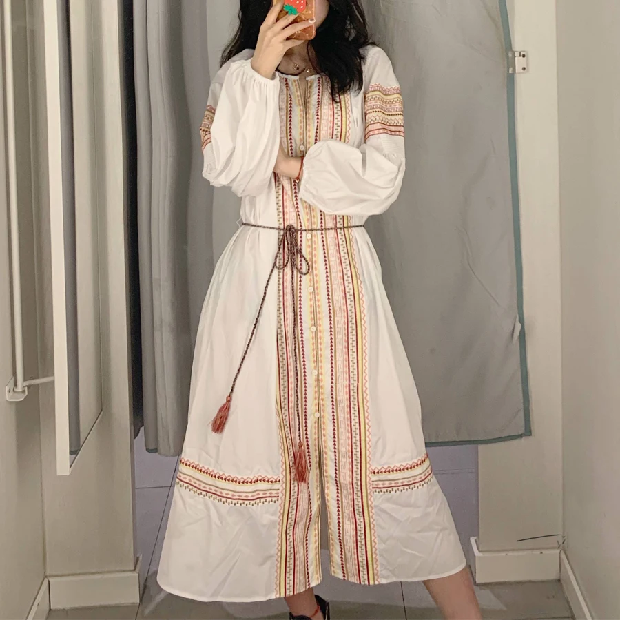 Платье TEELYNN Gypsy белое хлопковое платье с цветочной вышивкой летнее длинным