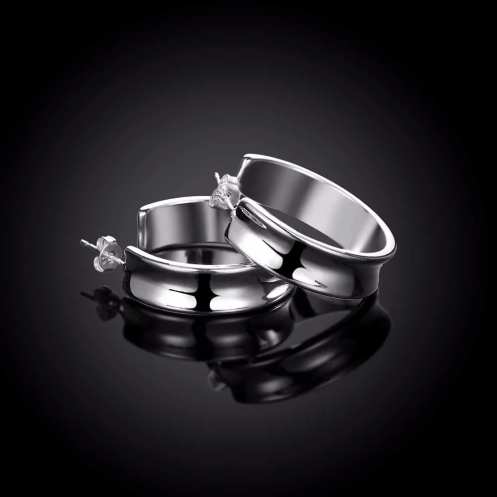 CHUKUI Wide Women Hoop Earrings Silver For Girls Metal Open Circle Half Hoop Piercing Earing Medium Hoop 30MM (2)