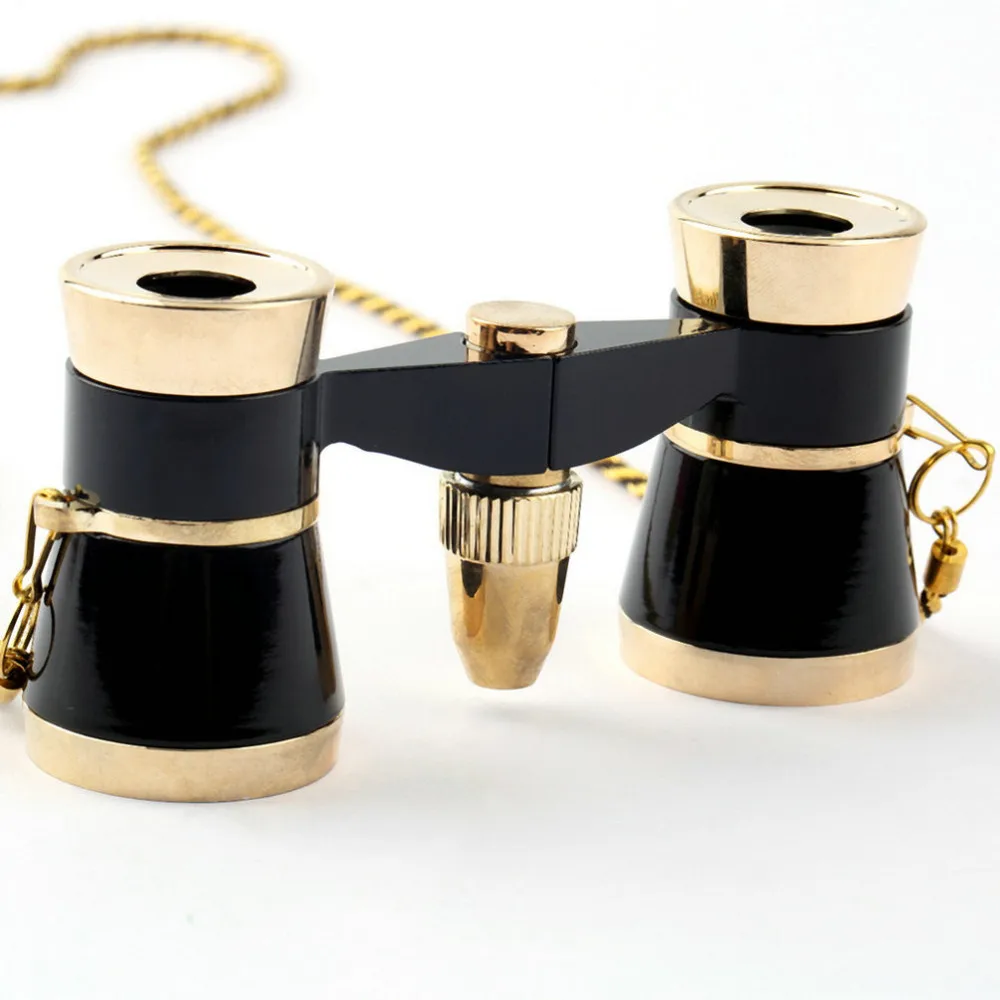 3x25 Glasses Coated Binocular Telescope Theater/Opera glass /lady glass with Gold Trim with Necklace Chain