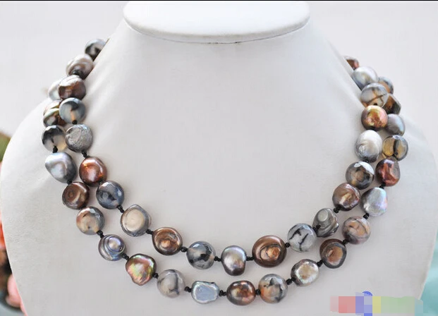 

HOT## Wholesale FREE SHIPPING P4933 33" 14mm coffee gray baroque freshwater pearl agate bead necklace