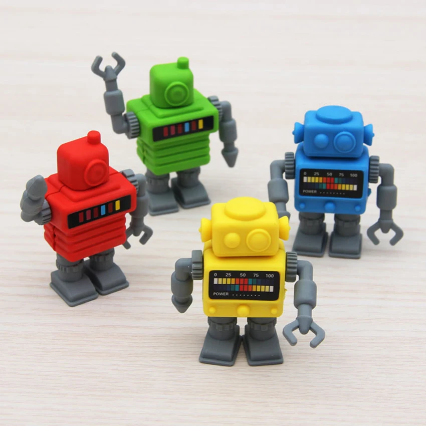 

1PC Cartoon Robot Shape Pencil Erasers Students Colorful Eraser Words Drawing Correction Stationery Kids Toys School Prizes