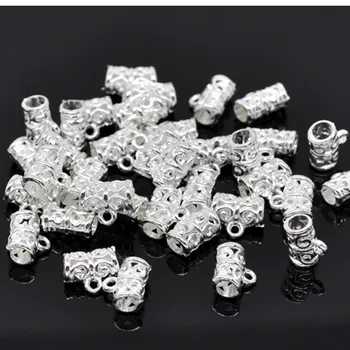 

100Pcs Silver Plated Flower Pattern Hollow Metal Bail Spacer Beads Jewelry DIY Findings 11x5mm