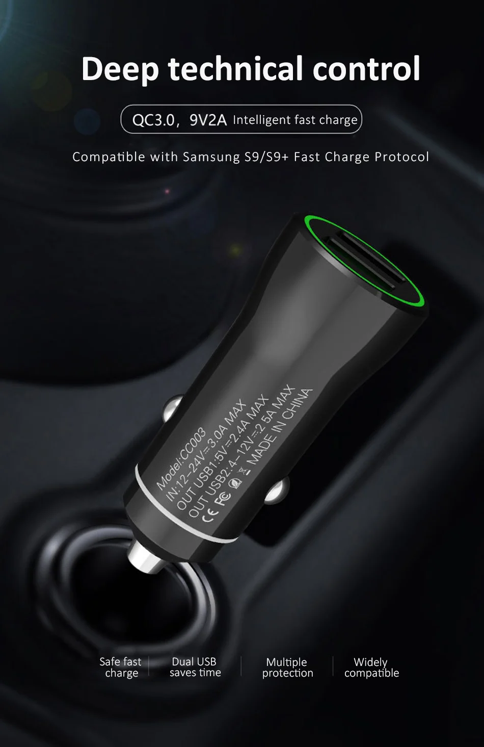 Universal Mini Double Port USB Car Charger Quick Charge 3.03.1A With LED Fast Car Mobile Phone Charger For Samsung iPhone X 7 8 (1)