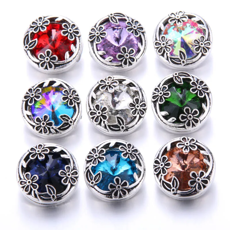 

Boom Life 10pcs/lot 18MM Snap Jewelry 10 Colors Rhinestone Flower Snap Buttons DIY Snaps Bracelet Accessories Women