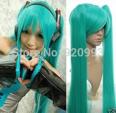 WQ &ampWholesale&amp&gt&gtfashion Vocaloid Hatsune Miku Green Cosplay WIG + 2 Ponytails |