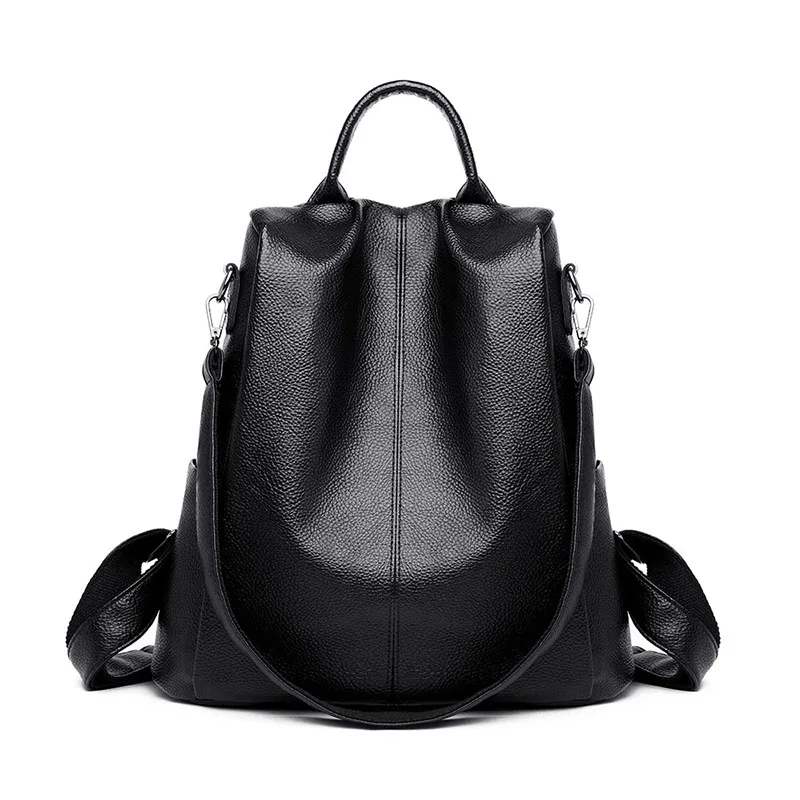 Vadim, черные кожаные женские рюкзаки, женские, анти вор, рюкзак, дорожные сумки, школьные сумки для девочек, Miltifunction, женские сумки на плечо - Цвет: Black
