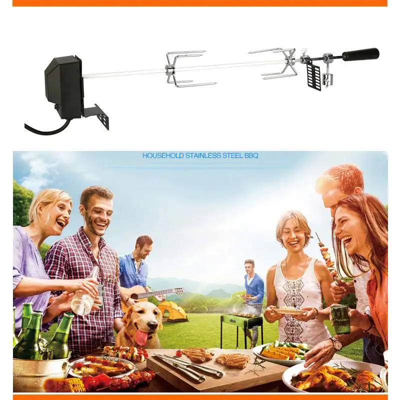 

Electric Automatic BBQ Grill Outdoor Camping Rotisserie Motor Roast Branch Stainless Spit Roaster Rod Charcoal Pig Chicken Beef