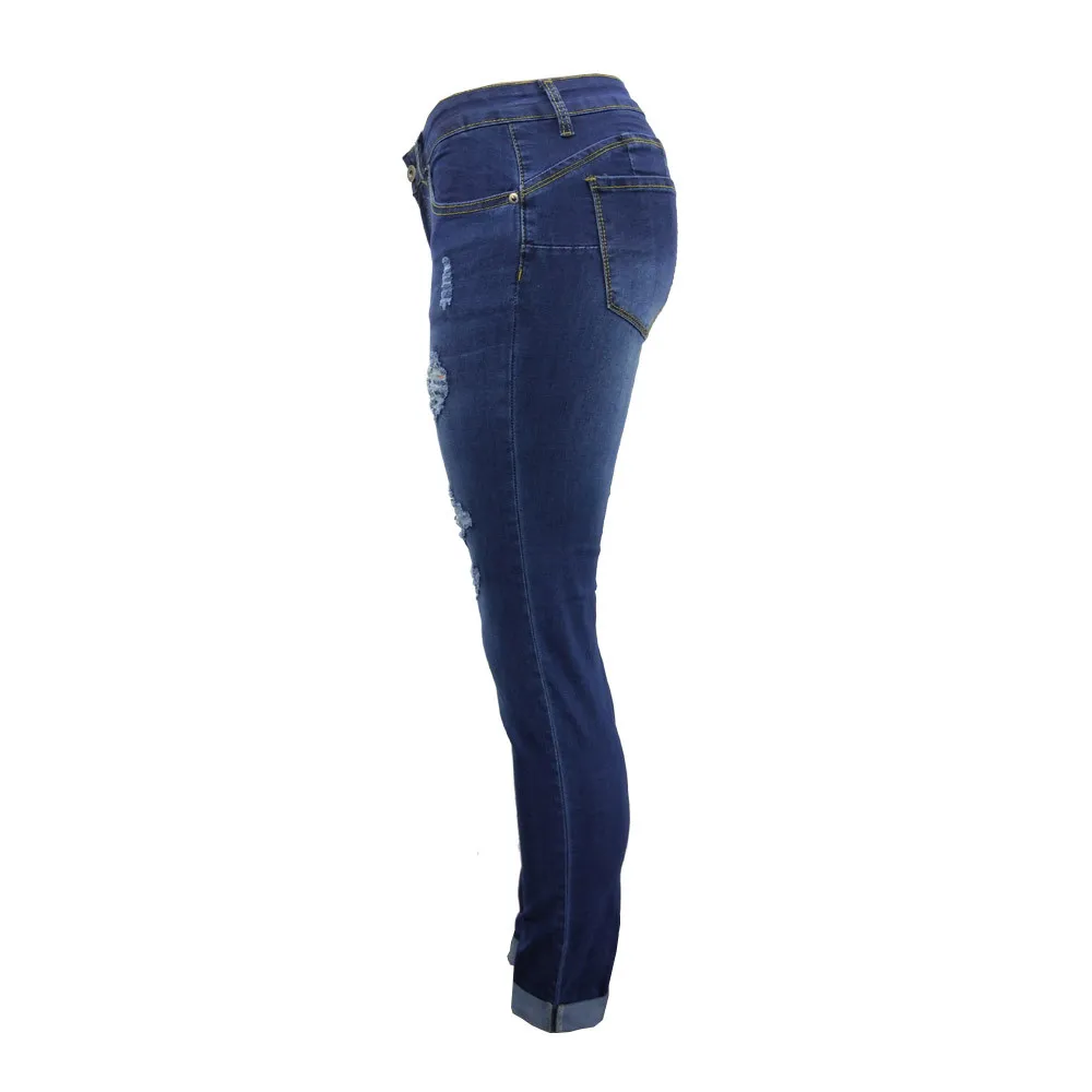 2018 демисезонный плюс размеры отверстие тощий карандаш джинсы из денима, тянущиеся Тонкий Спортивные штаны брюки Жан femme