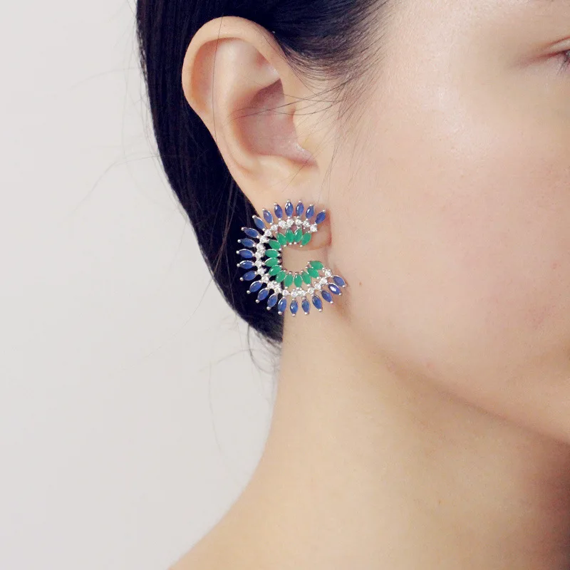 Brazil Popular Arete Mixed Color Stud Earings Fashion CZ Jewelry Women Crystal Earrings Piercing Female Bague Bijouterie Brincos 2