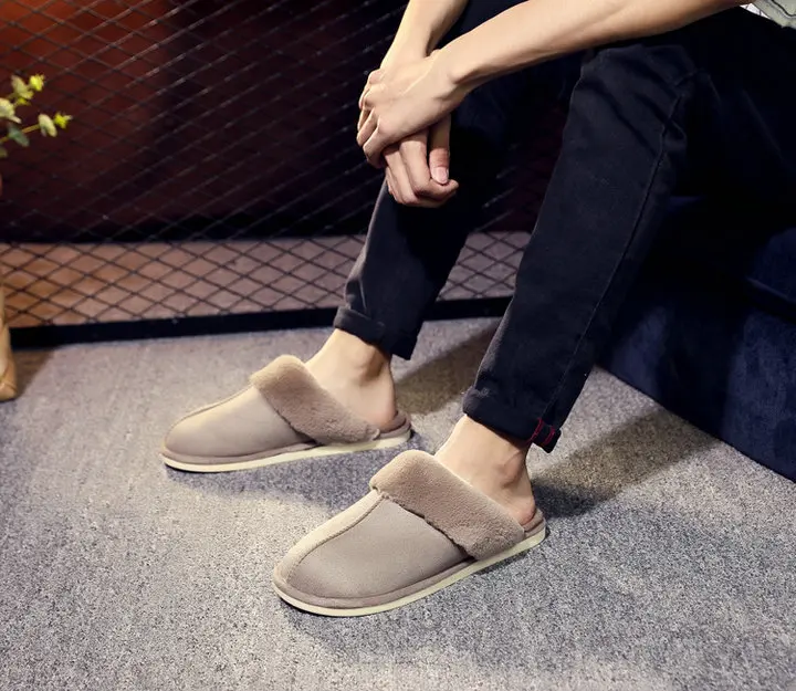 New Arrival Durable Home Slippers Unisex Micro Suede Upper Sheepskin Warm Comfortable Fur Plush Winter Slippers (20)