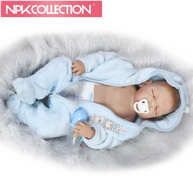 

Latest Design Blue coverall Style Material Safety can bite Full silicone Reborn dolls babies Child surprise gift