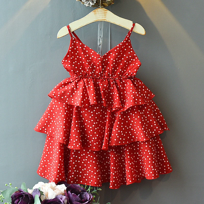 

Girls Dresses 2019 Summer New Children's Clothing Cute Girl Foreign Sling Polka Dot Chiffon Multilayer Cake Dress