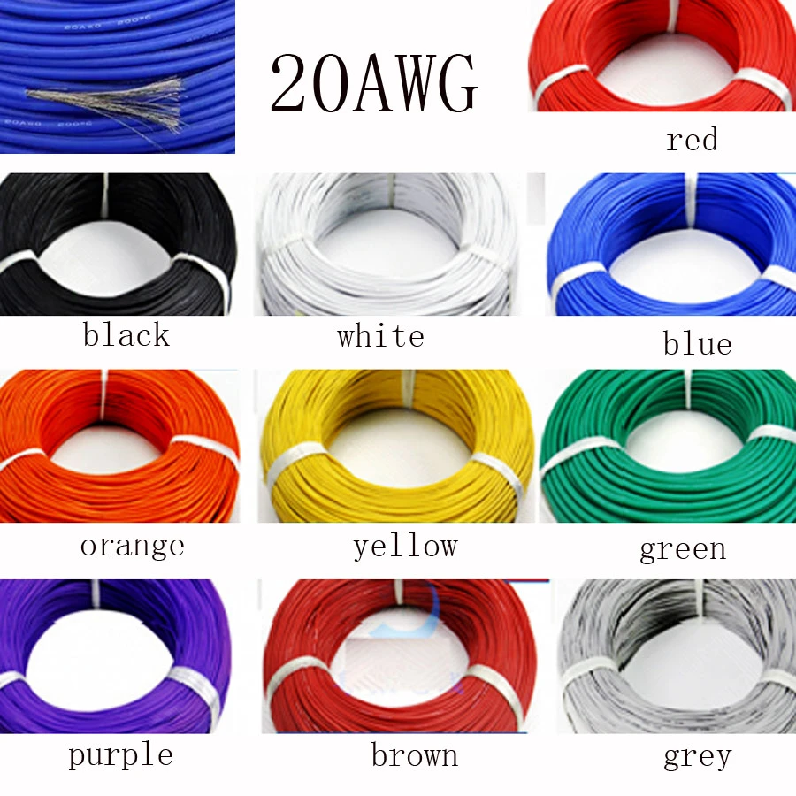 Cable de suave de 1 metro 20AWG, 0,5 mm2, Cable de prueba Ultra flexible, rojo, negro, azul, blanco, amarillo, verde, naranja, marrón, gris|Alambres y cables| -