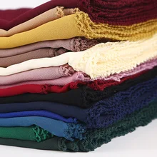 Модные женские шарфы с кружевными краями, исламский головной платок, шифоновый мусульманский хиджаб, тюрбан, простая длинная шаль, платок, палантин, 180*75 см