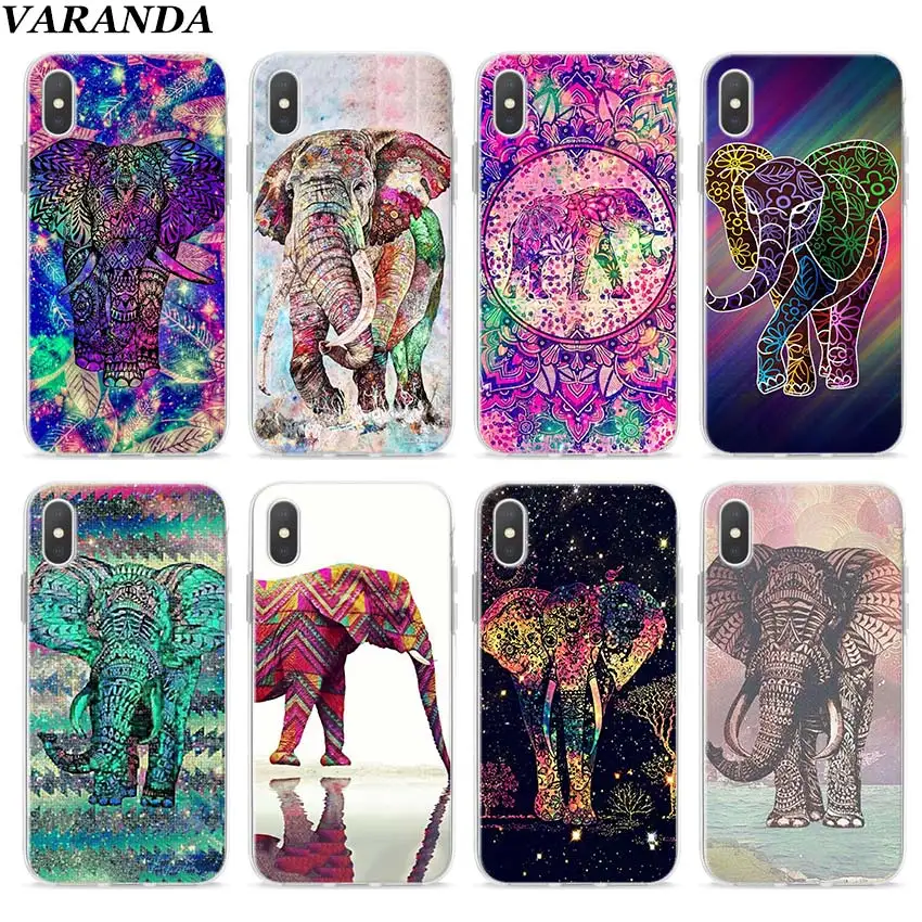 

Totem Elephant Aztec indian Flower Clear Case for Apple iPhone 7 8 Plus 6 6s Plus 5 5s X XR XS MAX TPU Soft cases Coque