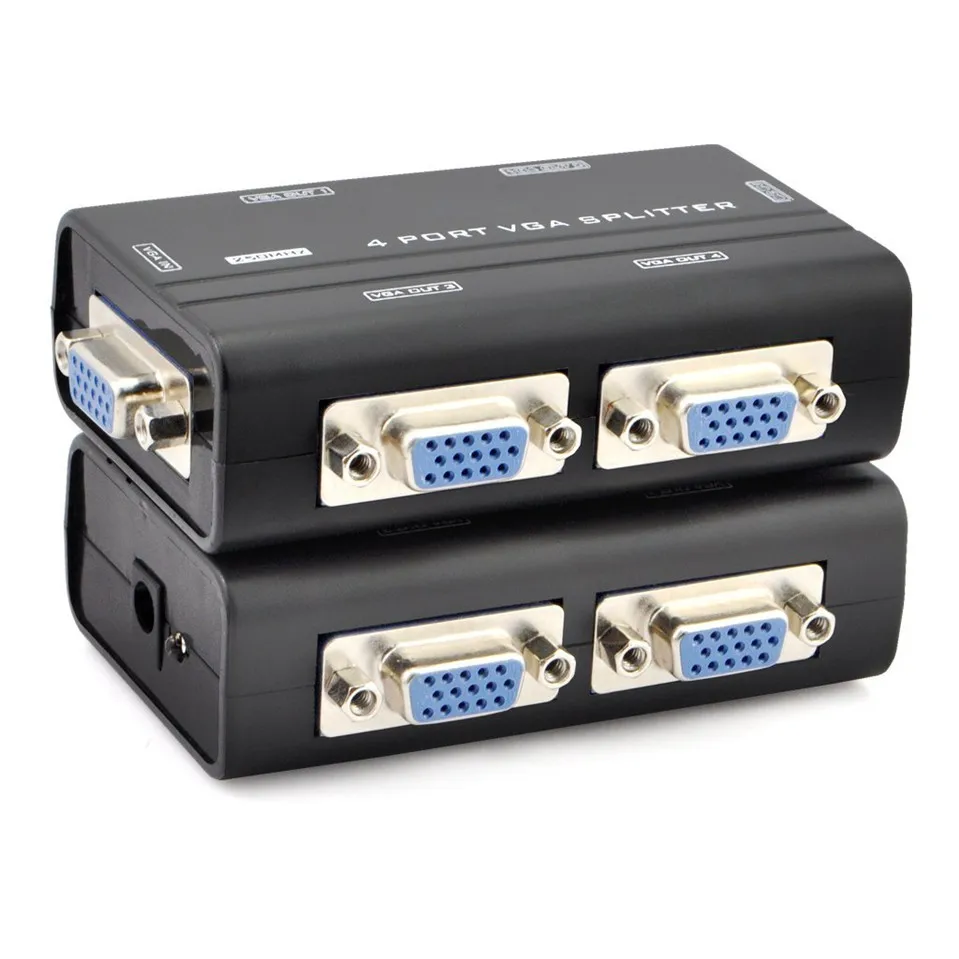 

4 Port VGA Video Splitter 1x4 250Mhz Distributor 1 in 4 Out Duplicator Multipler Support Widescreen LCD Monitors MT-VIKI 2504AS