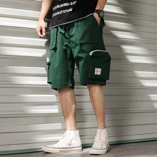 Мужские шорты Карго летние прямые однотонные повседневные шорты с карманами по колено уличная одежда в японском стиле мужские шорты