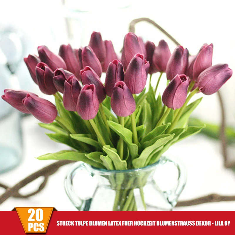 JX-LCLYL 20Pcs Artificial Purple Tulip Flowers Latex For Wedding Bouquet Decor