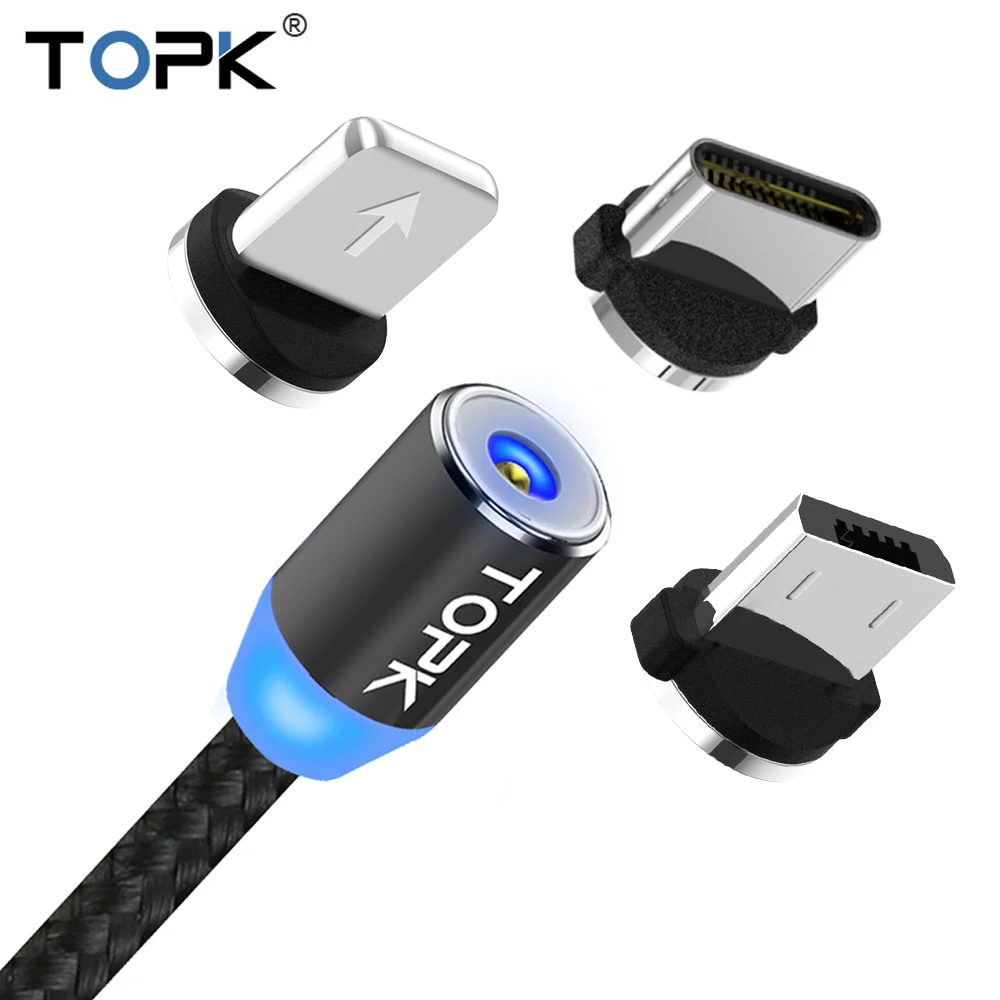 

TOPK 2M LED Magnetic Cable & USB Type C Cable & Micro USB Cable Nylon Braided Type-C Magnet Charger Cable for iPhone Xs Max 8 7