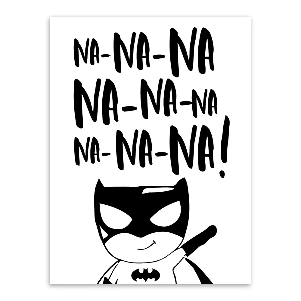 Черно-белый супергерой Бэтмен маска Цитата игры плакаты принты скандинавские мальчик детская комната настенные художественные картины Домашний декор холст живопись - Цвет: na na