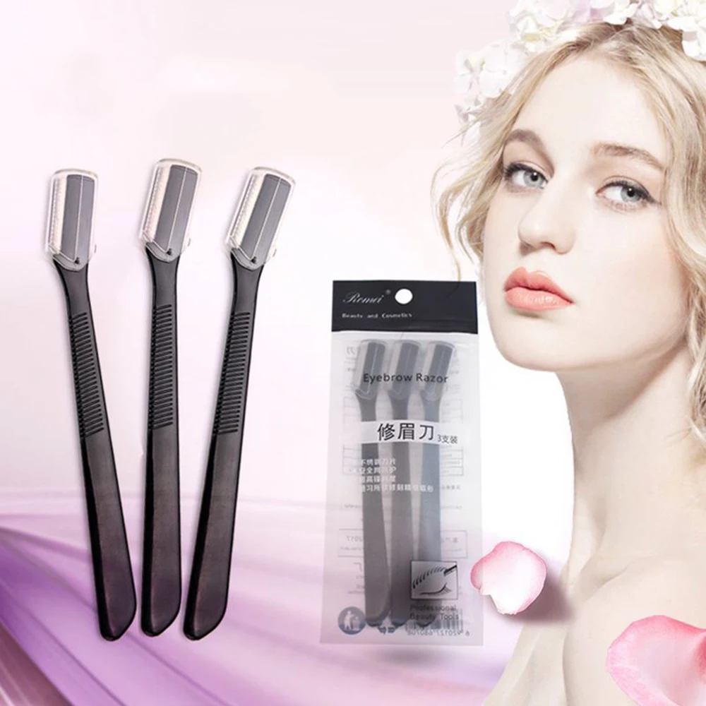 

3pcs/set Black Color Eyebrow Trimmer Makeup Sharp Stainless Steel Eyebrow Knife Hair Revomal Scraper Shaping Shaver Tools