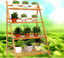 flower stand bamboo  shelf quality multilayer folding balcony flower stand.