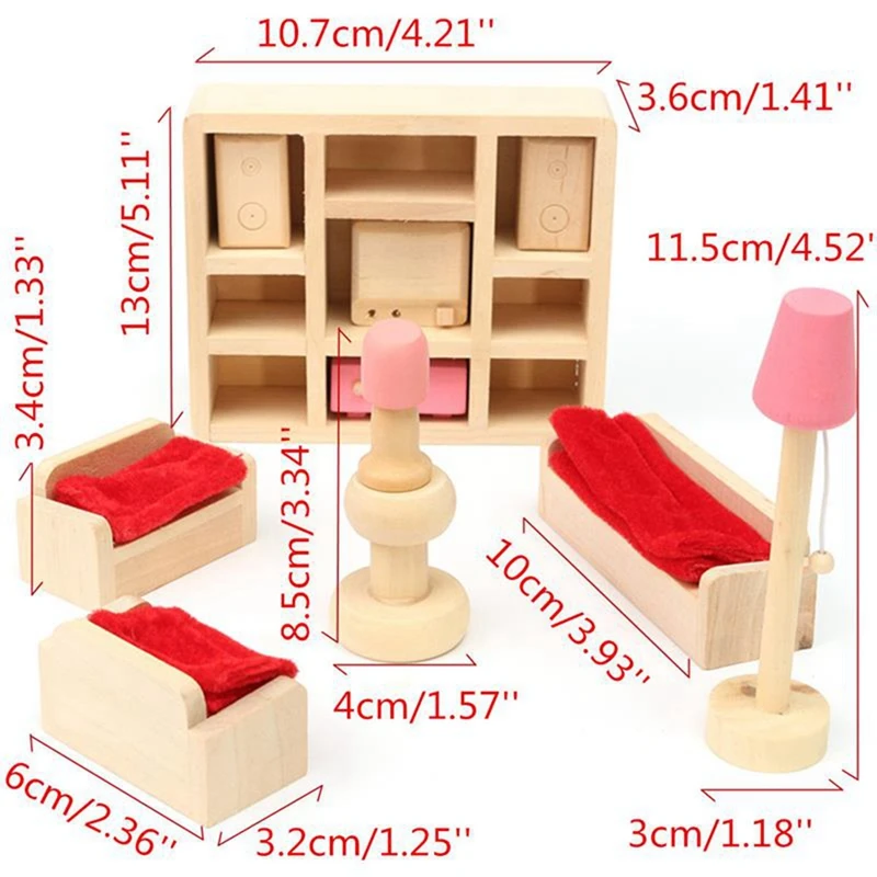 1 компл. деревянная мебель куклы дом Миниатюрный 6 комната Набор кукольной мебели игрушки подарок для детей Малыш Образовательные playthings1-6