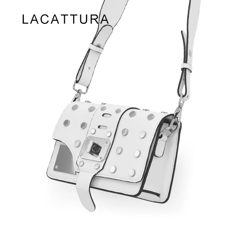 Lacattura Новое поступление 2017 года Элитный бренд Дизайн Для женщин Заклёпки сумка из