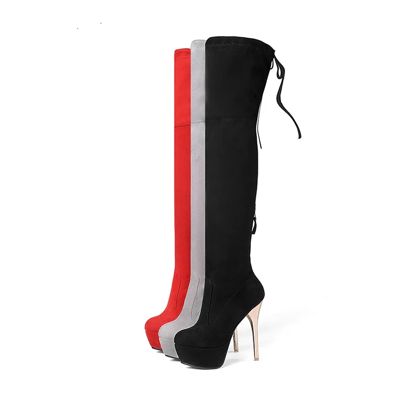 Lady Breve lungo Large Heels tratto peluche Size dello piattaforma Mandria arancione Sopra Stivali blu ultima 2018 Wetkiss Shortplush della stiletto rosso grigio nero peluche donna chiaro grigio cammello Zip peluche cachi scuro kaki 7Tq8wd