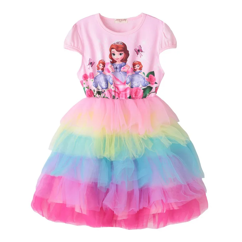 Платье принцессы с принтом «Маленький Пони», «София», летнее платье-пачка с короткими рукавами, vestidos, радужные многослойные платья