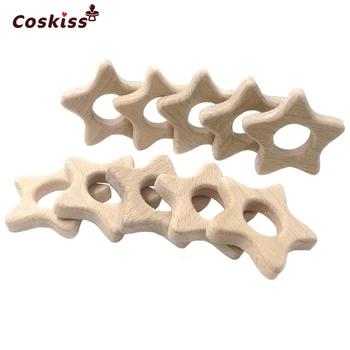 

Wooden Stars Teethers Rings Natural Handmade Wooden Toys DIY Wood Personalized Pendent Eco-Friendly Safe Baby Teether Toys