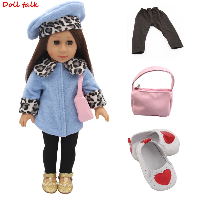 Модные 1 комплект одежды для куклы, Топы+ штаны+ головной убор+ сумка+ обувь для 18 ''дюйма американская кукла девочка ручной работы Diy одинаковый наряд