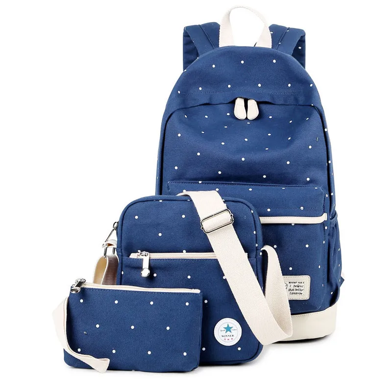 

3 Pcs/set Women Backpack Schoolbags Backpack Dot Printing Student School Bags Large Capacity Canvas Travel Bags E0F3