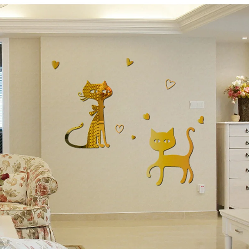 creative dining room background cute cats wall stickers silver