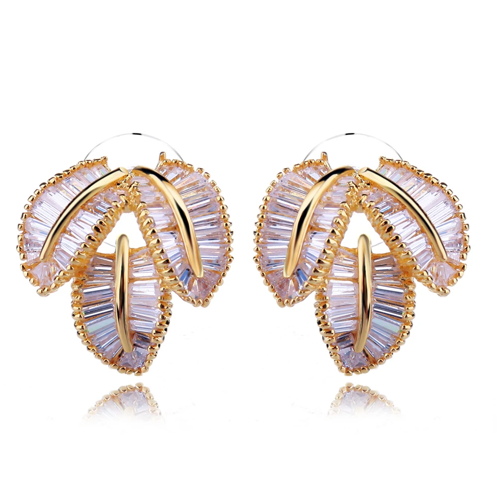 

New Look Luxury Three Leaf Earrings AAA Cubic Zirconia Wedding Earring Free Allergy Lead Free vintage jewelry