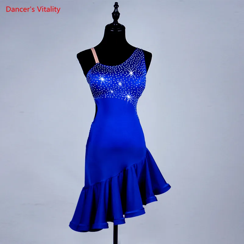Custom Made Present Latin Dance Dresses For Ladies Rhinestone Skirts