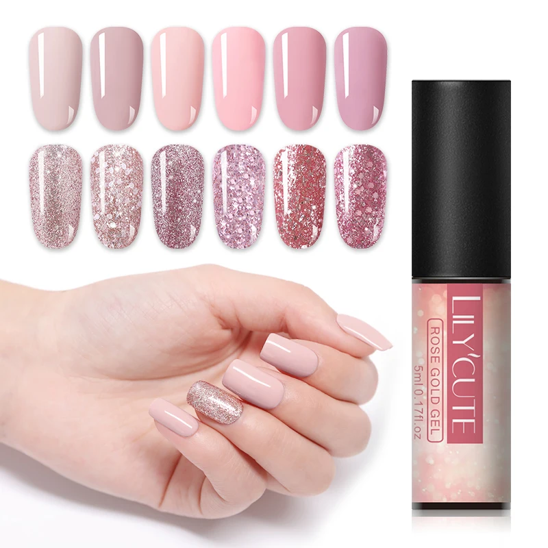 

LILYCUTE 5ml Rose Gold Glitter Sequins Nail Gel Polish Color Shimmer UV Gel Nail Polish Soak Off UV Led Nail Art Laquer